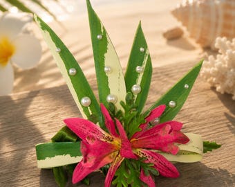 Handmade Tropical Orchid Flower Hair Clip | Hawaiian Floral Hair Accessory | Island Luau Hair Piece | Beach Wedding Hair Clip