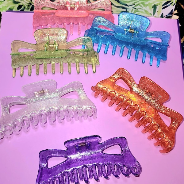 Brightly Neon Colored Glitter Jumbo Claw Clip