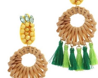 Pineapple Beaded Tassel Earrings