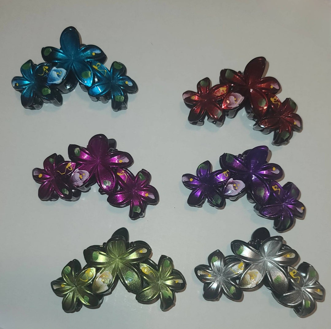 Triple Plumeria Flower Hair Claw Clip Handpainted Etsy