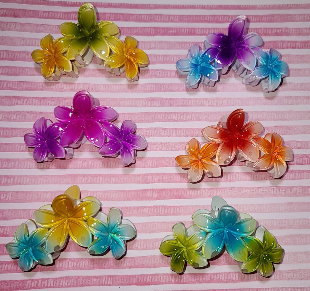 Brightly Colored Triple Plumeria Flower Hair Claw Clip Etsy