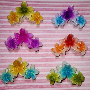 Brightly Colored Triple Plumeria Flower Hair Claw Clip