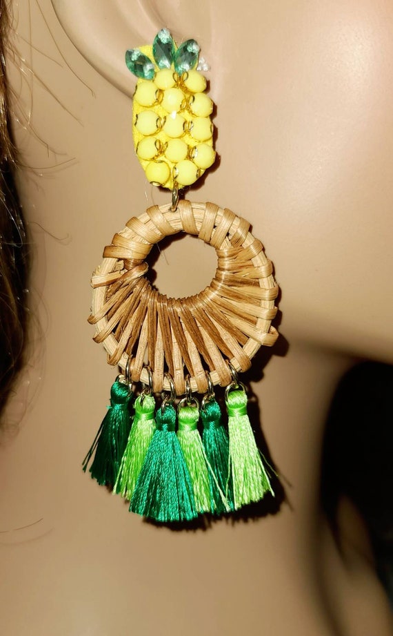 Pineapple shop tassel earrings