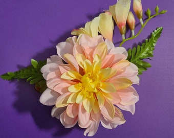 Large Dahila Hair Clip Pink and Peach