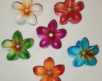 Colorful Matte Plumeria Flower Hair Claw Clip