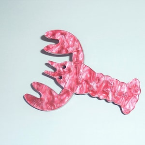 Hot Pink Lucite Plastic Lobster Brooch Pin Vintage Style