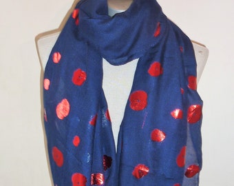 Stunning Foil Print Red Poppy Flower Scarf in choice of 2 Colours