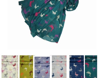 Duck Print Scarf Multi Colour Ducks Ladies Womens Festive Fashion Long Big Wrap