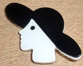 Beautiful Vintage Style Lucite Lady Choice Red or Black Hat Brooch Pin NEW