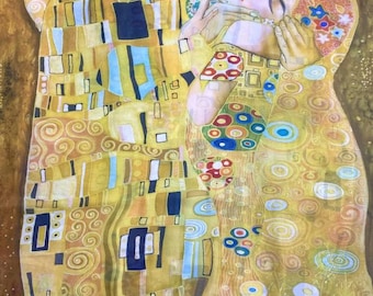 Classic Design Klimt The Kiss Painting Print Silk Blend Large Scarf Wrap