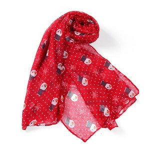 Festive Christmas Red Snowman Scarf Wrap in Red Great Gift