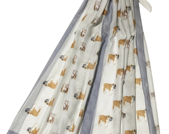 English Bulldog Bully Dog Large Cotton Blend Frayed edge Scarf Wrap
