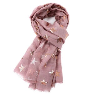 Antique Rose Gold Foil Print Star Large Scarf Wrap ideal Gift for Mum Sister