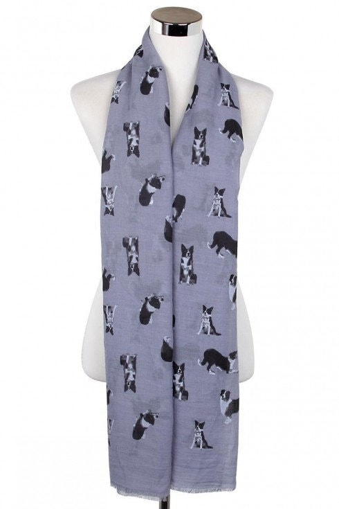 Border Collie Sheep Dog Large Wrap Scarf in 8 colours Cotton | Etsy