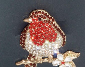 Superbe broche rouge-gorge avec strass sur la poitrine, excellent cadeau, maman, soeur, tante, grand-mère