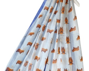 Scottish Highland Cow with Horns Print Scarf Wrap Stunning Design