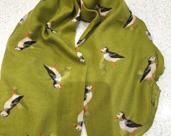 Cornish Puffin Sea Bird Scarf Wrap Shawl Great Gift for Friend Mum Aunt Nan gift present
