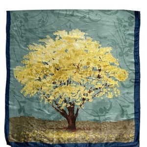 Monet Impressionist  Artistic Painted Golden Orchard Silk Blend Large Scarf
