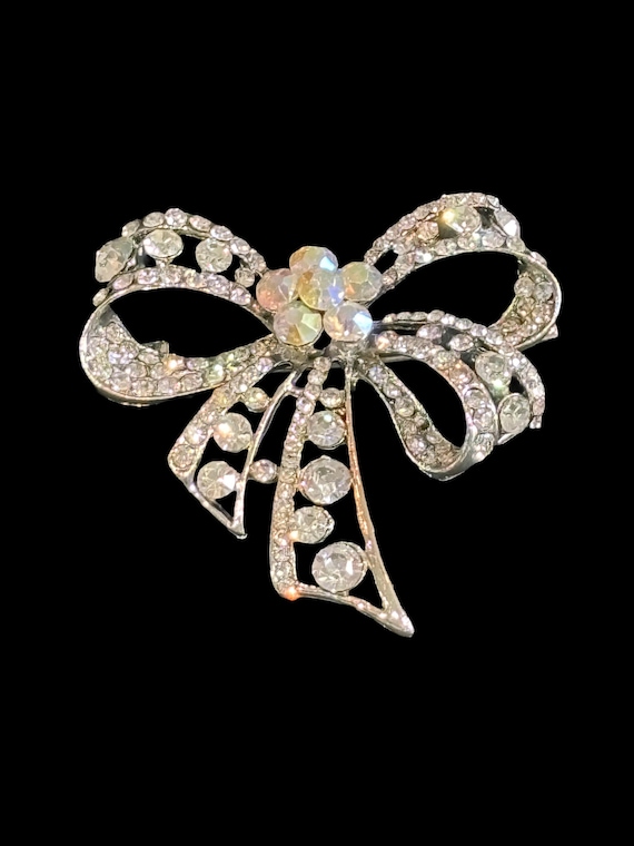 Sparkling Silver Rhinestone Bow Brooch Sparkling Bow Brooch with Crystal Detail | Anne Klein main image 3