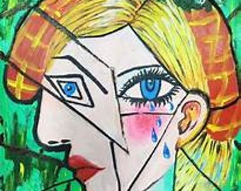 Foulard Vintage Picasso Abstrait - Bandana Ou Mouchoir Années 80/90 - Motif Géométrique Multicolore