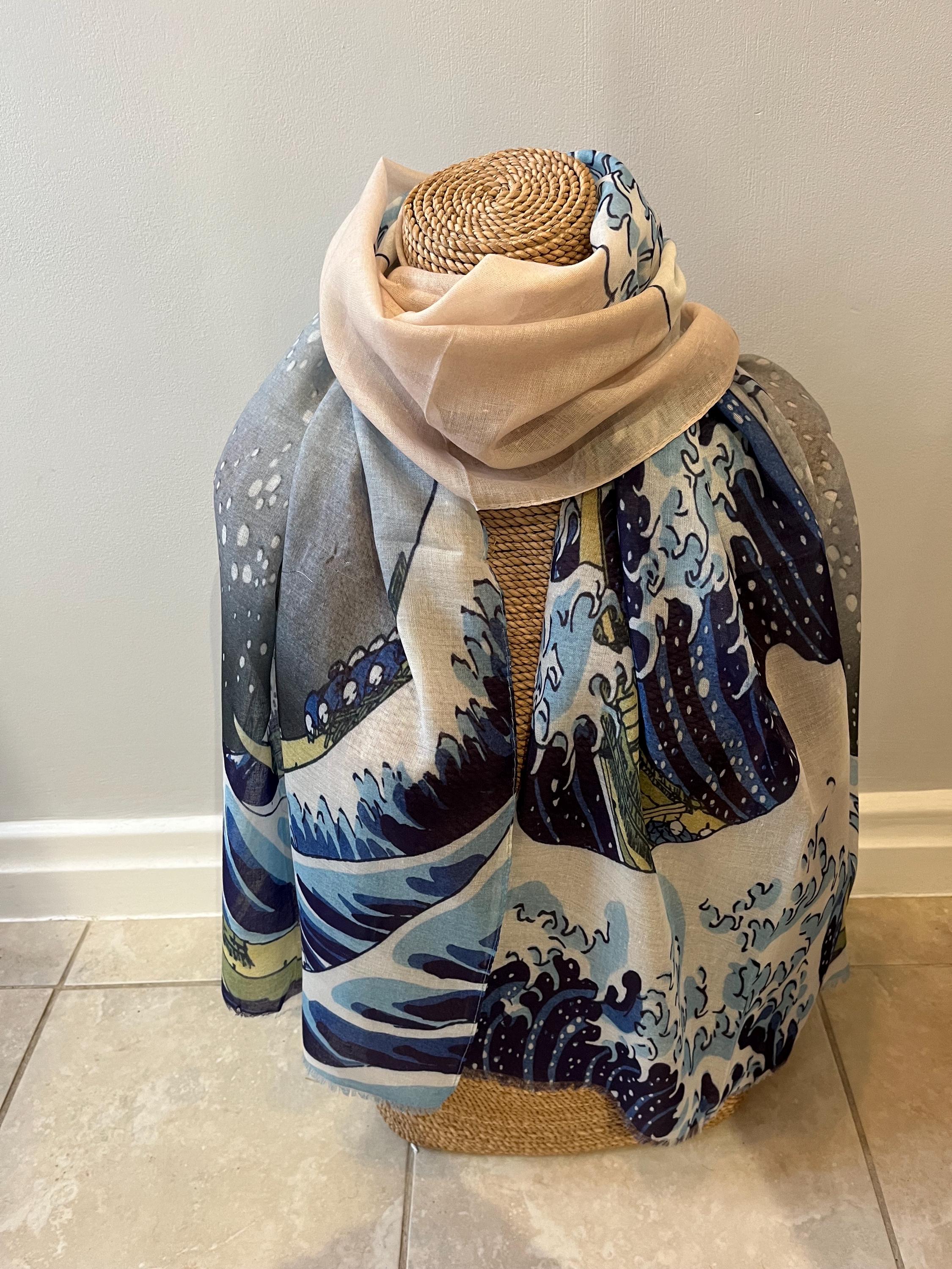 Hokusai Great Wave Scarf, Japanese Art Polycotton Wrap - Etsy