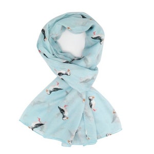 Belle écharpe originale de macareux moine, oiseaux de mer, écharpe de protection, cadeau idéal pour une amie, une maman
