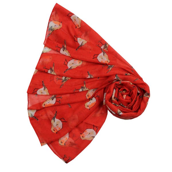 NOUVEAU Red Robin Red Breast Bird Print Écharpe Wrap Cadeau de Noël