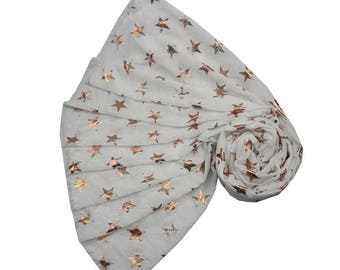 Antique Rose Gold Foil Print Star Large Scarf Wrap ideal Gift for Mum Sister
