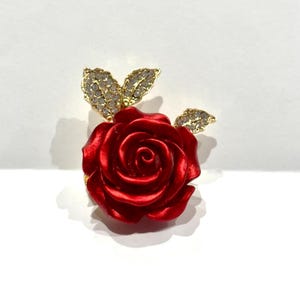 Red Rose Flower Brooch Pin with Diamante Detail Beautiful Gift