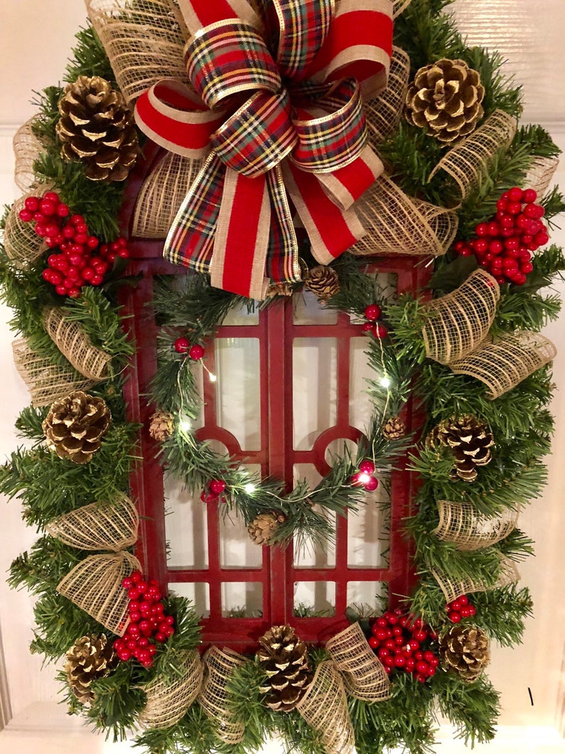 Front Door Or Wall Hanging Cathedral Window Wreath With Pine And Lights