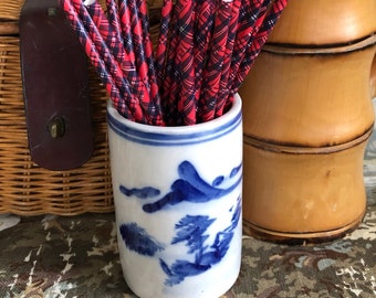Vintage Blue and White Brush Pot, Chinoiserie Blue and White, Made in the Peoples Republic of China, Vase, Vanity Brush Holder, Floral