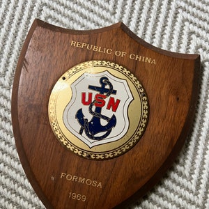 Vintage US Navy Wood Plaque: Anchor, Republic of China, 1969
