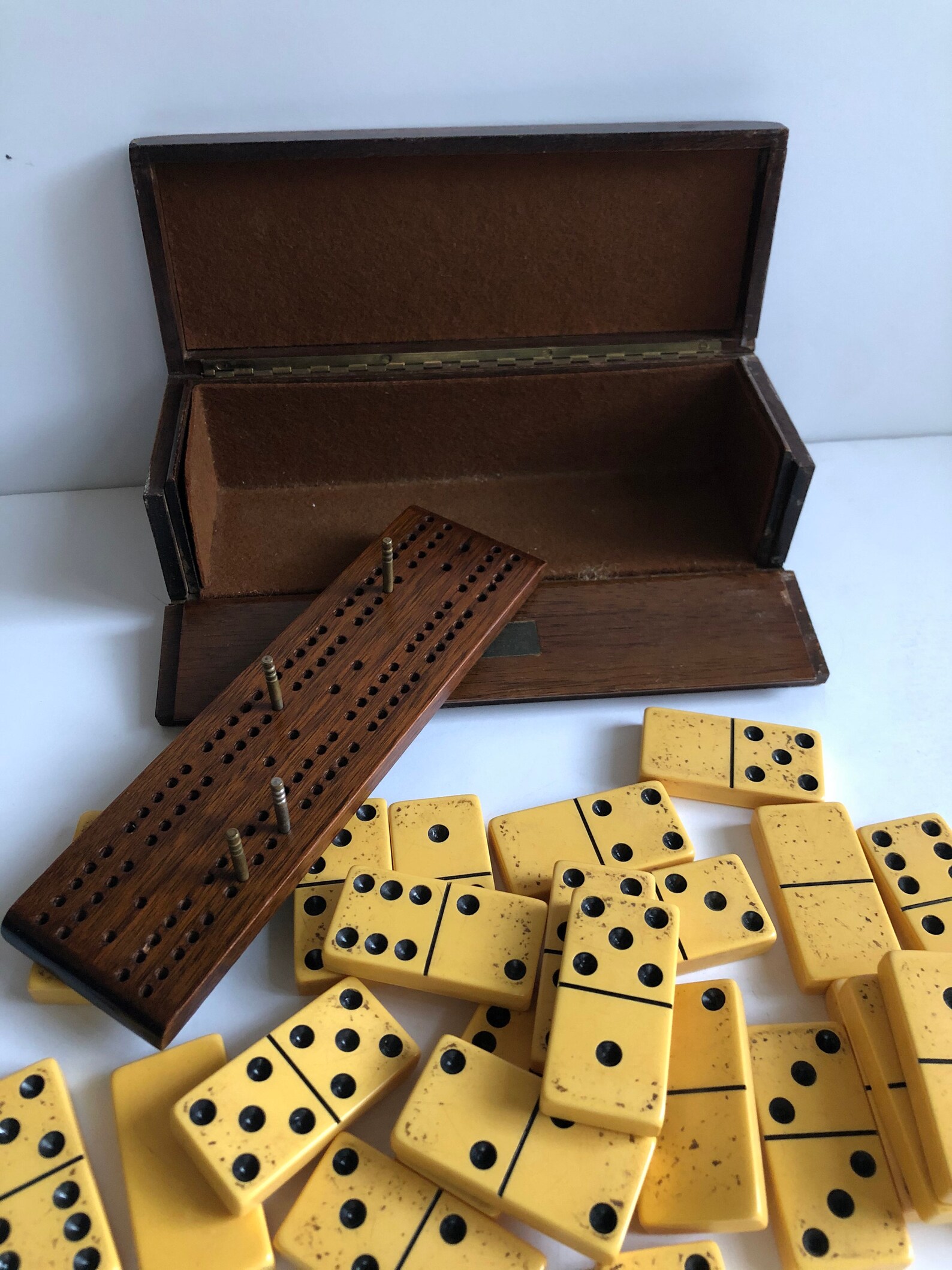 Antique Wooden Games Box With Dominos and Cribbage Board With Etsy
