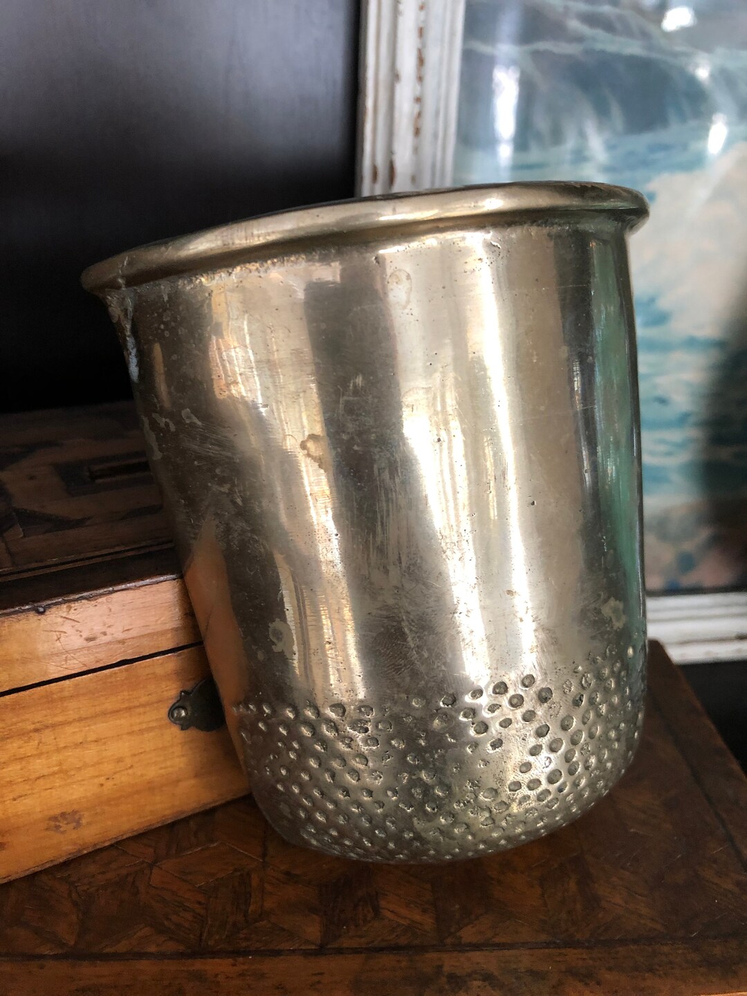 Vintage Brass Thimble Wall Pocket, English, Solid Brass, Vase, Vessel