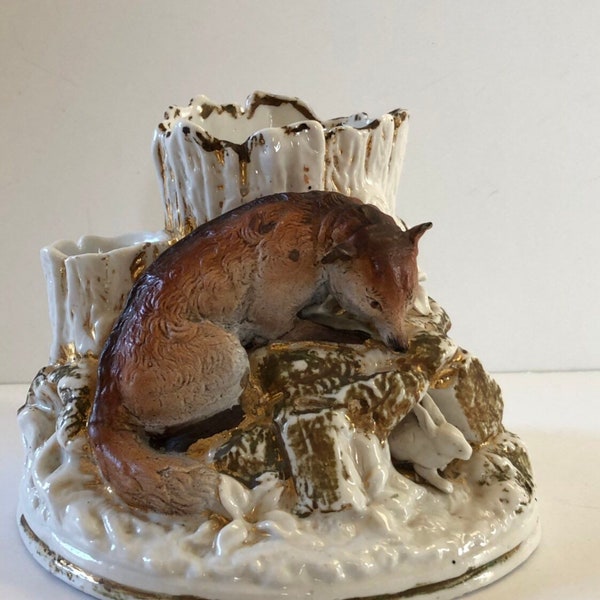 Antique German Fox Porcelain Figurine. Vase. Fox and Hare.