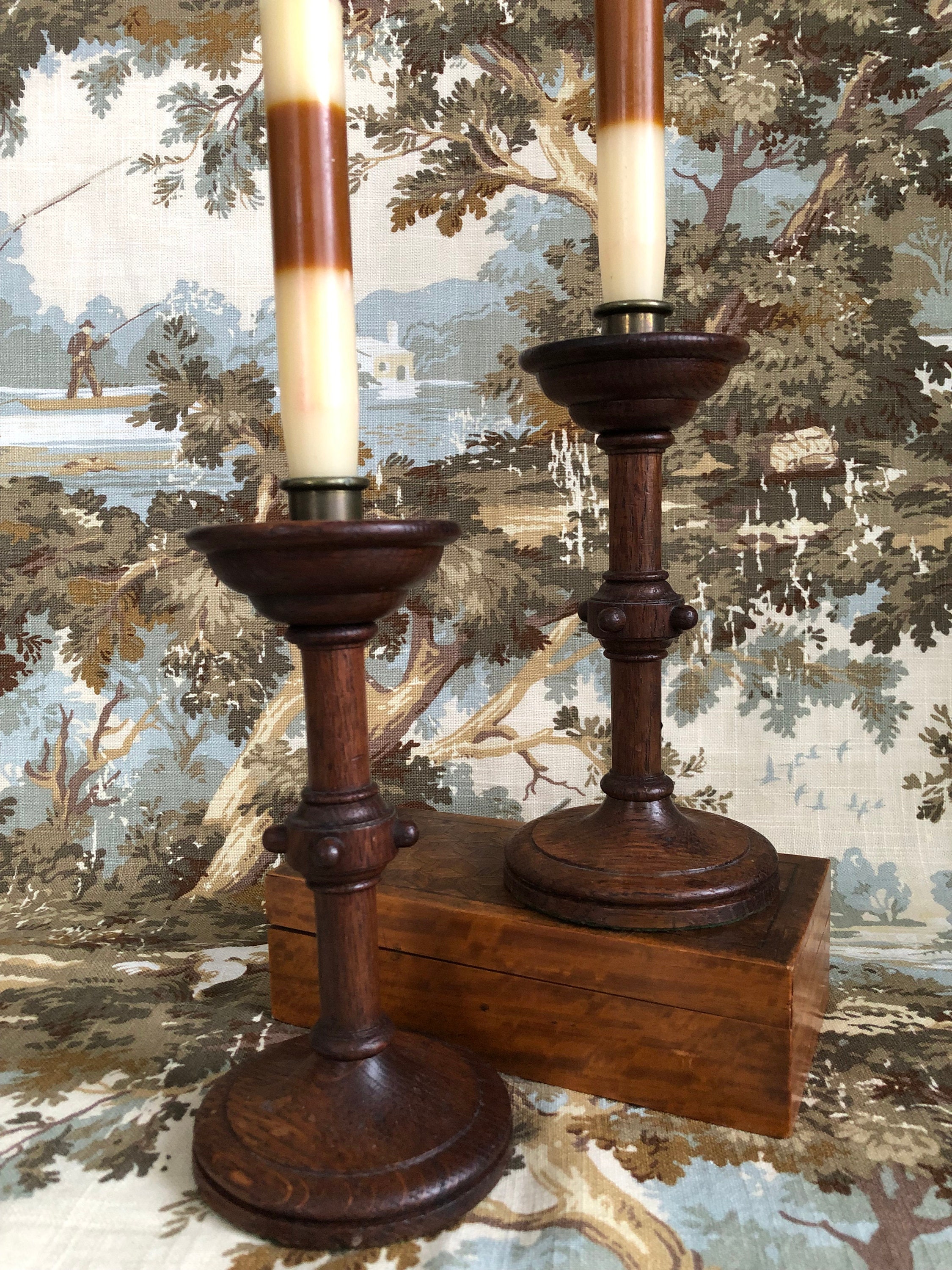 English Brass Candlesticks Antique 