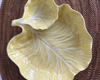Vintage Yellow Bordallo Pinheiro Cabbage Ware Chip and Dip, Cabbage Ware Collection, Lettuce Ware, Vintage Ceramics, Yellow Plate Collection