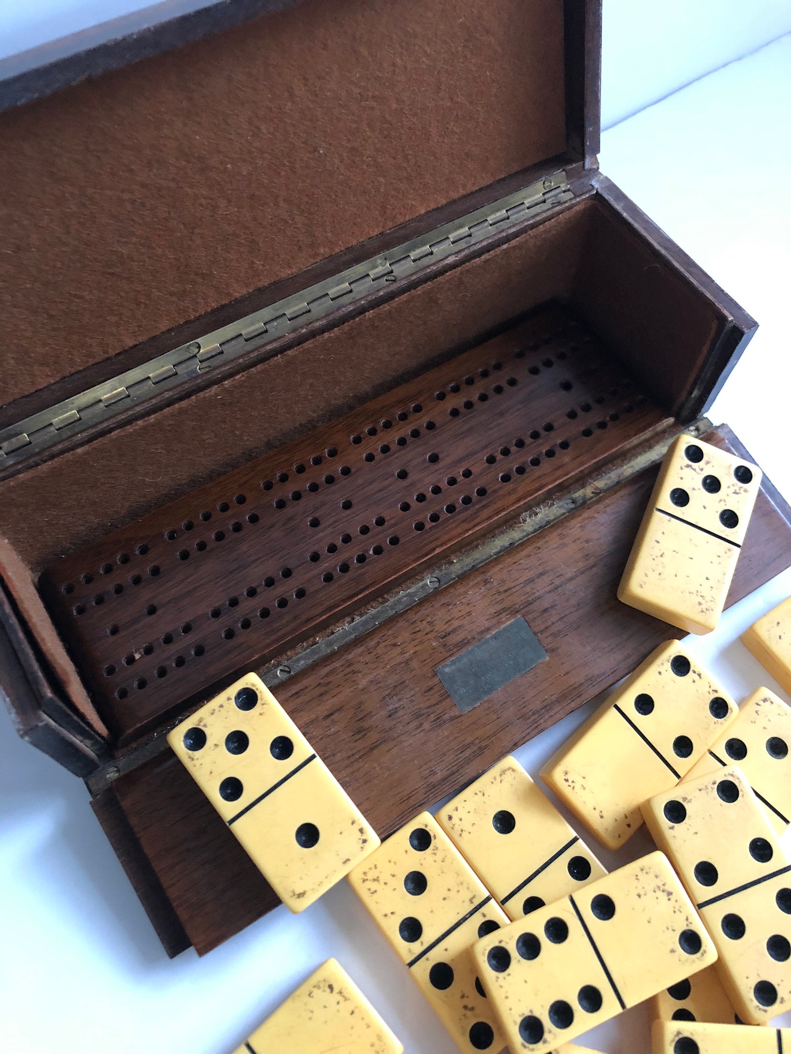 Antique Wooden Games Box With Dominos and Cribbage Board With Etsy