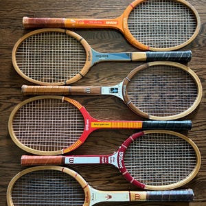 Vintage Wood Tennis Racquets, Wilson, Chris Evert, Billie Jean King, Wooden Tennis Rackets, Sports, Vintage Lawn Tennis, Racquet Club Decor