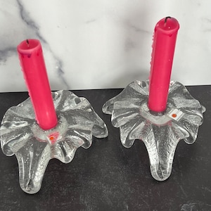 Vintage Blenko Art Glass Candleholders - Mid Century Modern Pair