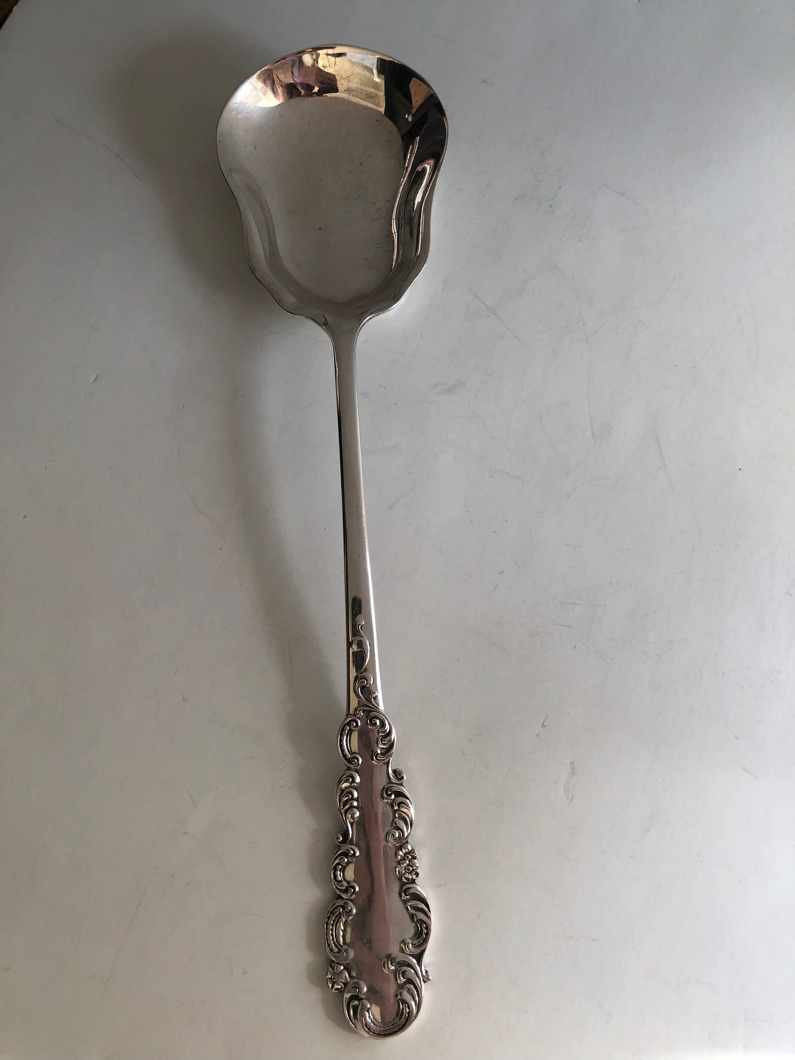 Vintage Engraved Serving Spoon. 12.5 Length With Detailed Handle