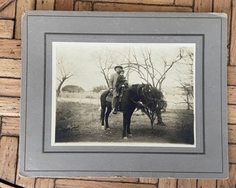 Antique Sepia Photograph of Horse with Grandfather and Grandchild. 1920-40’s. Rare Find. Photography. Original. OOAK.