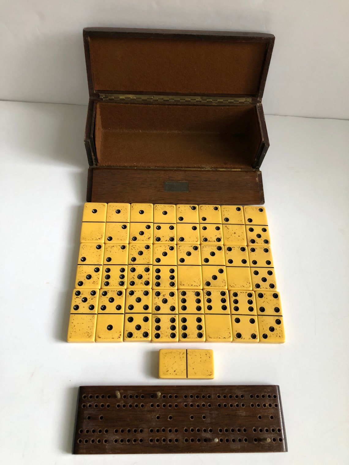 Antique Wooden Games Box With Dominos and Cribbage Board With Etsy