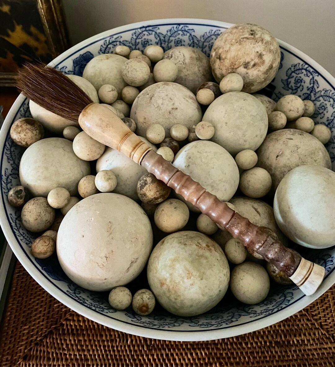 Brush. Antique Chinese Calligraphy Brush. Bone Carved Beaded Etsy