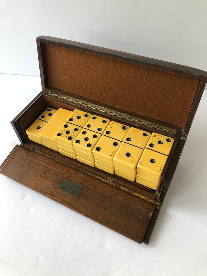Antique Wooden Games Box With Dominos and Cribbage Board With Etsy