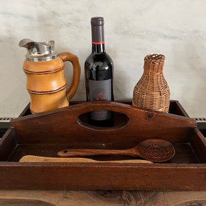 Antique Hand Carved Wooden Cutlery Tray: Vintage Kitchen Storage