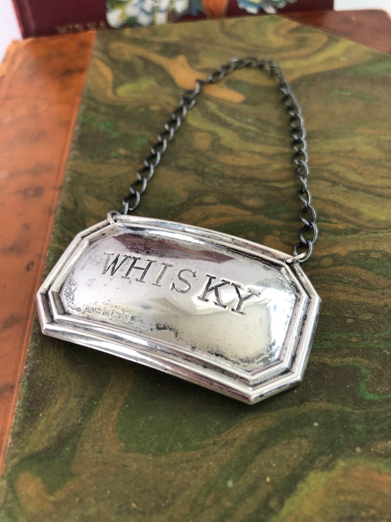 Boxed WHISKY NEW Sterling Silver Round DECANTER // Wine Label