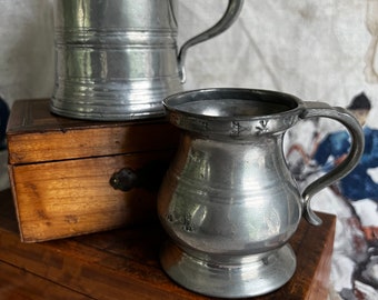 Antique Pewter Measures Tankards, Engraved and Stamped, Victorian, 1800&#39;s, English Pewter, Gill, Pint, Barroom Measures, Collectible Pewter