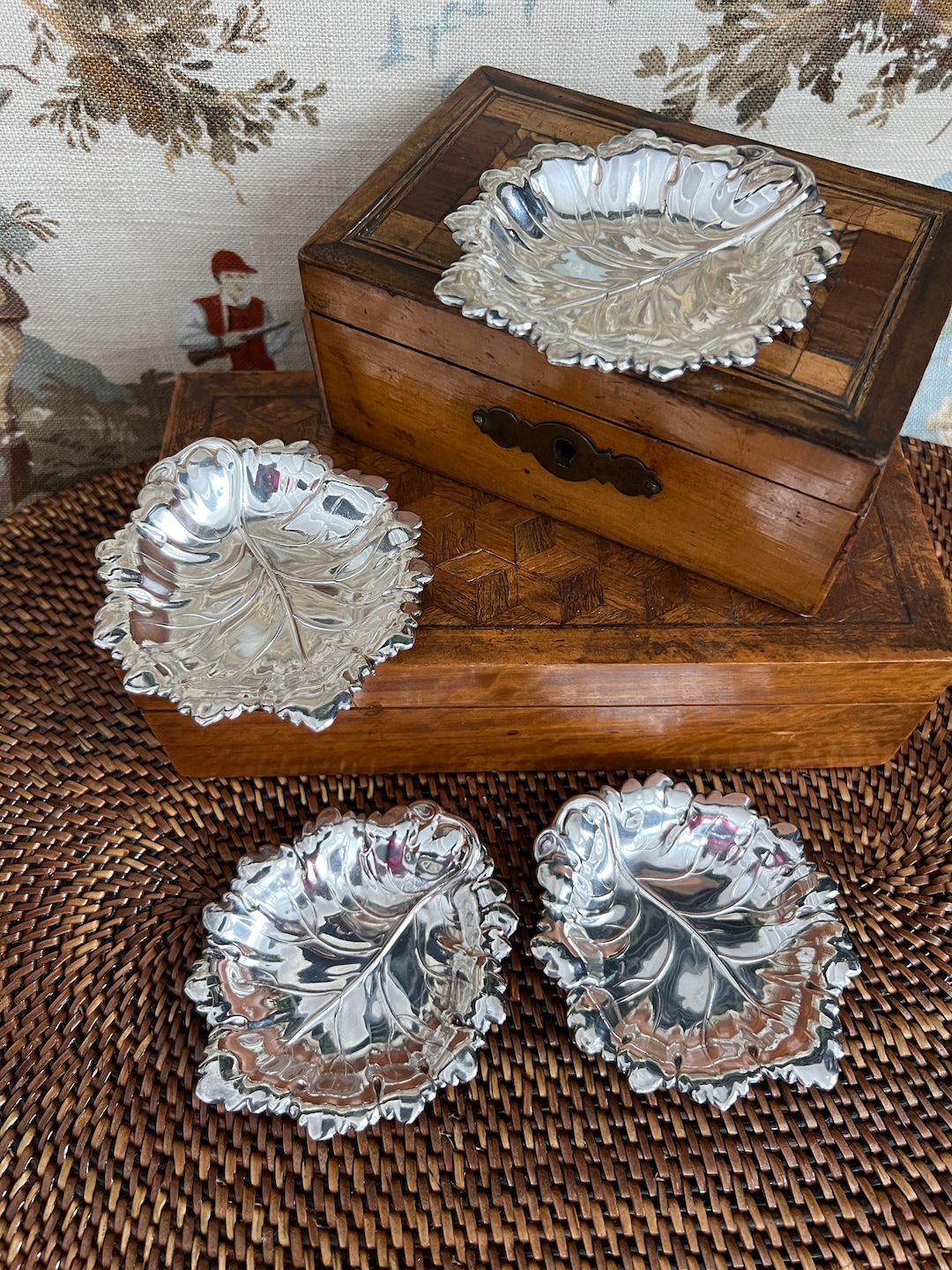 Vintage English Silverplate Leaves, Coasters, Catchall, Trinket Dish