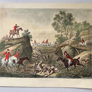 Antique Hand Colored Equestrian Lithograph, Authentic Antique Lithograph, Equestrian, Fox Hunting Party, Equestrian Decor, Art to Frame